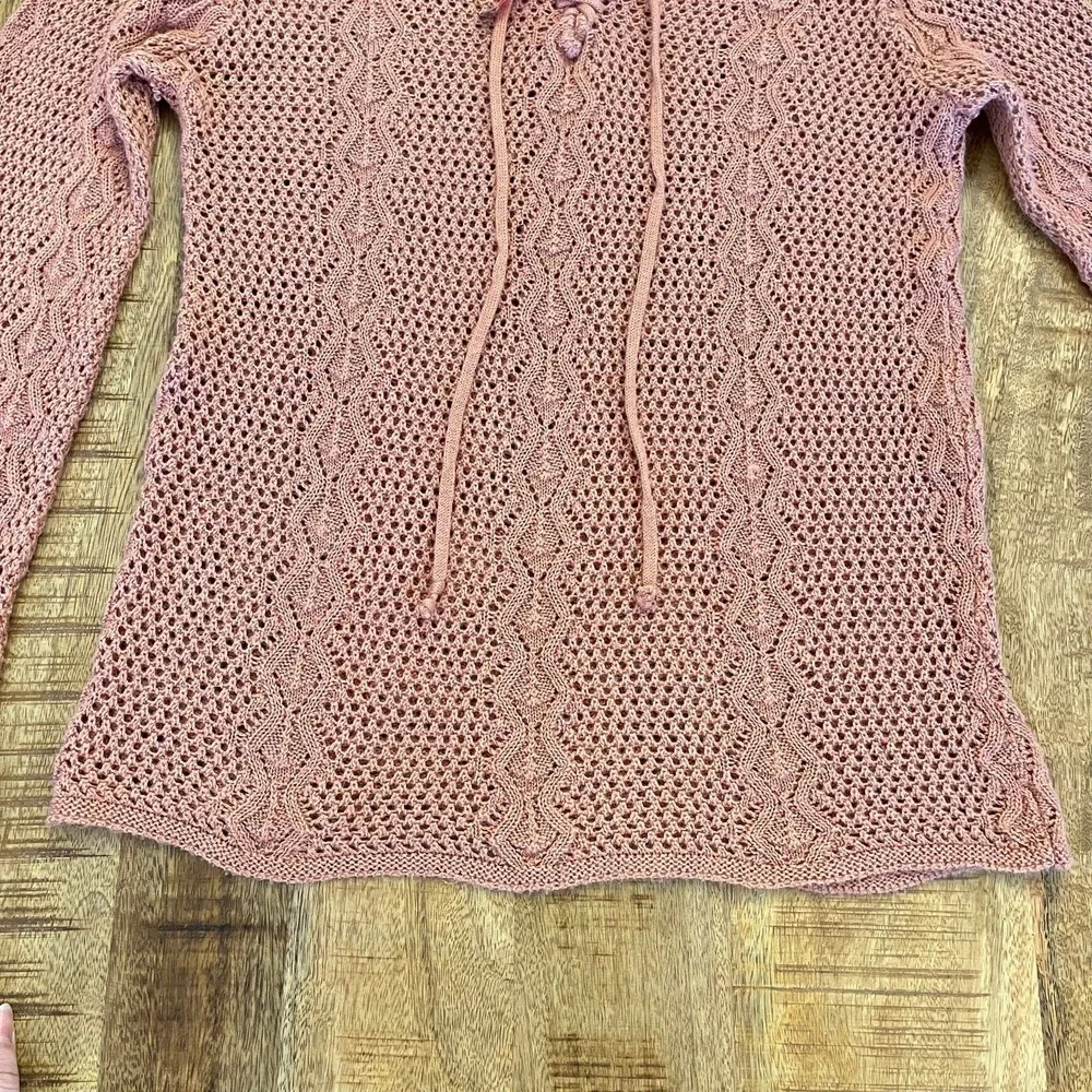Vintage Boho Western Open Knit Sweater Womens S Lace‎ Up Hippie Cottage Peasant